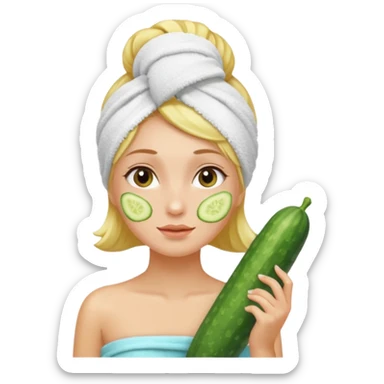 A girl with a spa towel in her hair and a cucumber on her face sticker