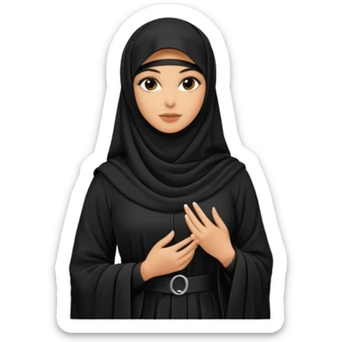 A beautiful woman in a modern black abaya and niqab, only her stunning eyes are visible. Standing in an outdoor garden with palm trees. Realistic photo, natural light, soft focus background. sticker