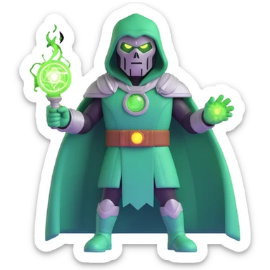 Doctor Doom with green magic energy and glowing eyes sticker