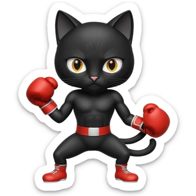 Black cat wearing boxing gloves sticker