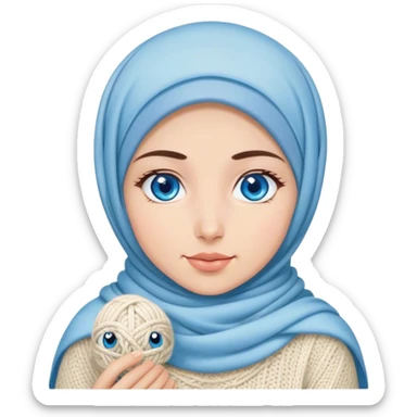 Turkish beautiful finish Konya girl blue eyes with cloudy hijab does knitting  sticker