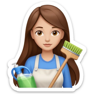 beautiful girl with long brown hair cleaning sticker