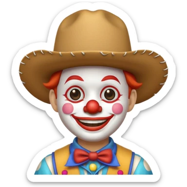 a clown emoji that is wearing a cowboy hat  sticker