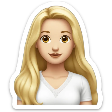 caucasian girl, long straight blonde hair, glossy white v-neck laced top sticker