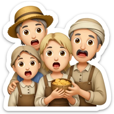 hungry peasants family with open mounthes sticker
