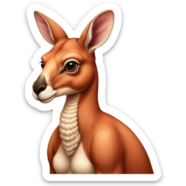 Cinematic Noble Adult Red Kangaroo Portrait Emoji, Poised and regal, with a robust, muscular build, tawny reddish fur, and a distinctive camel-shaped head featuring a slightly elongated snout, prominent ears, and keen, observant eyes, Simplified yet sharp and sophisticated features, highly detailed, glowing with a warm, sunlit glow, high shine, intelligent and commanding, stylized with an air of outback authority, focused and vigilant, soft glowing outline, capturing the essence of a watchful guardian that seems ready to bound out of the screen with effortless power! sticker
