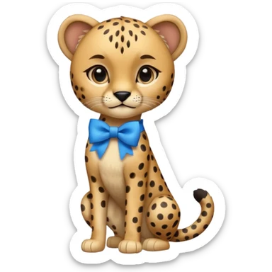 cute cheetah with blue bow standing sticker