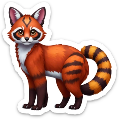 Colorful dark tropical exotic cute cool beautiful shiny beautiful fantasy-caracal-civet-genet-Gryphon-Cacomistle-Trico-Red-Panda-oncilla-animal-Fakémon-hybrid-fursona (full body) sticker