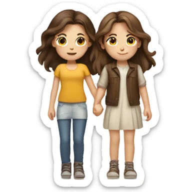 two girls and one guy holding hands white skin, brown eyes, brown hair sticker