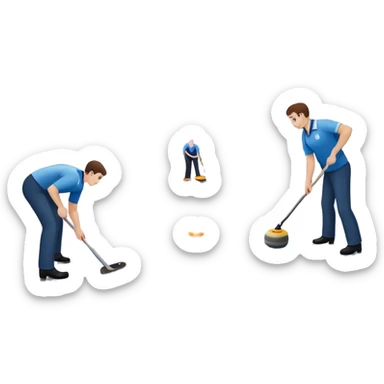 An icon showing a curling match on an indoor ice stadium, with a polished curling stone gliding toward the target and players sweeping. Spectators watch from stands, and flags hang above the rink. Transparent background highlights strategy and focus in the sport of curling. sticker