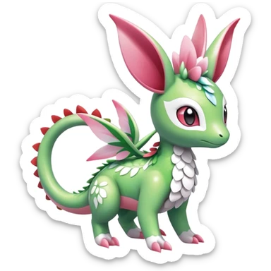 Shiny Exotic Cute Adorable Majestic Ethereal Sparkly Flygon-Sylveon-Shaymin-Meganium-Hybrid-Creature with white pattern-markings sticker