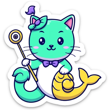 half cat half mermaid with a monocle and a magic wand sticker