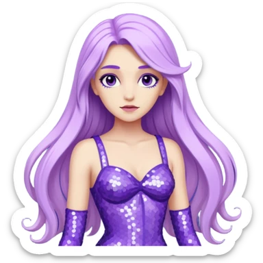 Aphrodite from Lore Olympus with long lavender hair, lavender sequin outfit sticker