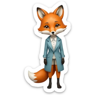 extremely sad crying anthropomorphised female fox in stylish outfit, no sunglasses, looking to the left, poor posture, full-body view sticker