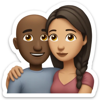 Comforting hug from brunette Puerto Rican with dark brown eyes to short, bald man with brown eyes sticker