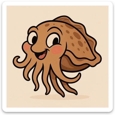adorable cuttlefish, cartoon style, blushing cheeks, playful expression sticker