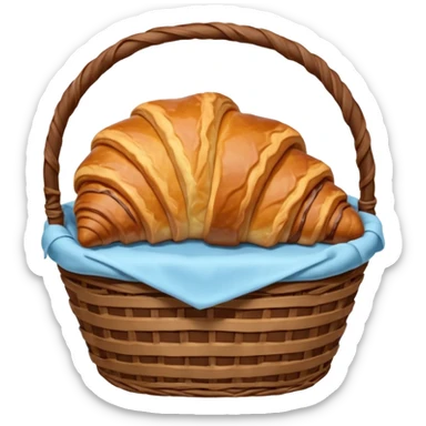 Croissant with poured chocolate in a pale blue wicker basket sticker