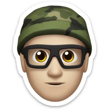 white male, pale skin, call of duty dark mask, green camo tactical gear, combat boots, black beanie, hazel eyes sticker