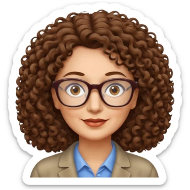 50 years old woman, curly hair, brown eyes and rectangle glasses sticker