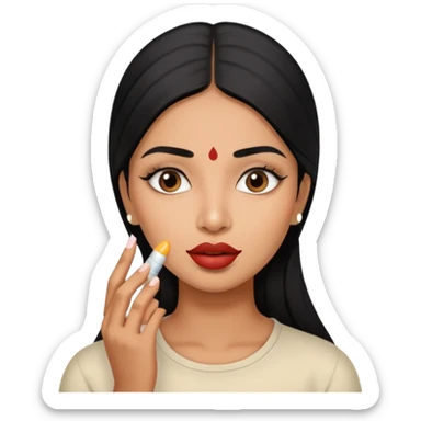 A gorgeous indian with black hair women applying lipbalm on her brown lips sticker