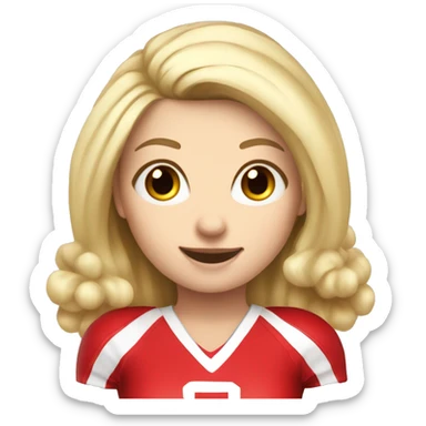 a Caucasian  cheerleader girl with blonde hair and red Pom poms  sticker