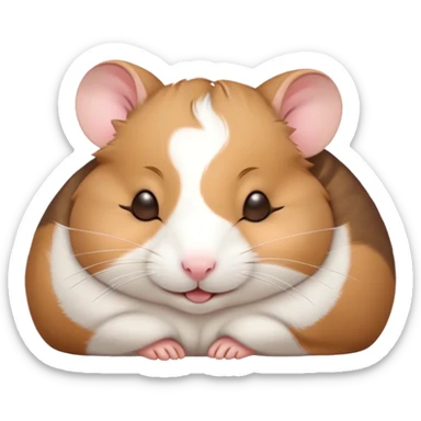 Meme-Worthy Cute Sleeping Brown and White Banded Hamster Portrait Emoji, Head resting peacefully with a contented smile, showcasing a delightfully compact build and a luxuriously soft banded fur of brown and white, eyes shut in a serene nap, Simplified yet hilariously adorable features, highly detailed, glowing with a soft, drowsy light, high shine, relaxed and utterly lovable, stylized with an air of playful laziness, bright and heartwarming, soft glowing outline, capturing the essence of a comically sleepy hamster, so meme-worthy it feels like it could instantly become the next viral sensation of adorable slumber! sticker