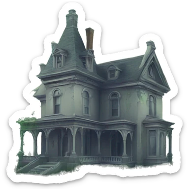 Romantically overgrown Haunting graveyard grass field Victorian mansion sticker