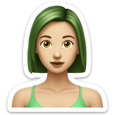 Fille cheveux lisse mi long chatain raie au milieu yeux vert sticker