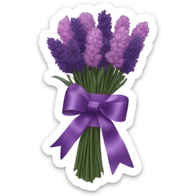 a beautiful aesthetic bouquet of dark purple and light pink lavender tied with a silk purple ribbon and next to it a pink decorative candle  sticker