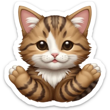 dark brown tabby and white kitten in funny positions upside down with eyes closed sticker