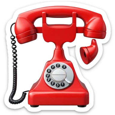 red analog telephone, glossy finish, bright saturated red, smooth curves, minimal details, clean and shiny
 sticker