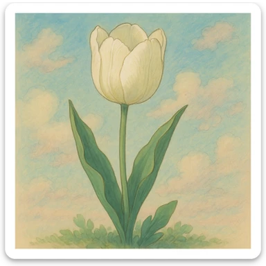 white tulip, ghibli style, detailed, soft colors, whimsical sticker