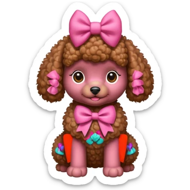 Brown toy poodle with pink bow sticker