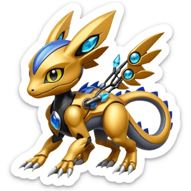 Modern Futuristic Cyber-Meloetta-Greymon-Inteleon-Greninja-Pokémon-Digimon-Fakémon-fusion-hybrid-creature sticker
