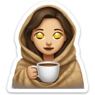 Brunette girl inside a blanket sipping coffee eyes closed sticker