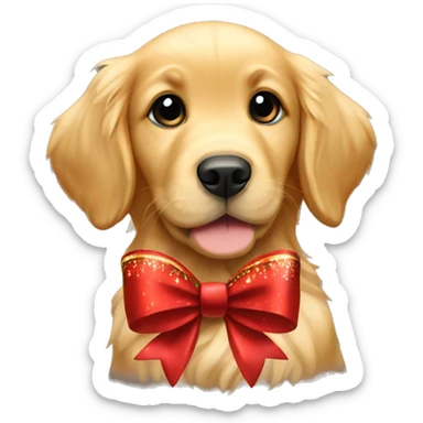 golden retriever puppy wearing a Christmas bow  sticker