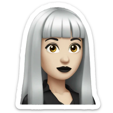pale woman with long dark hair, gothic makeup, and full front bangs sticker