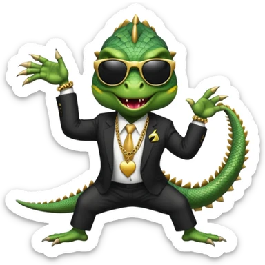 capitalist iguana banker godfather with black sunglasses breakdance scaring sticker