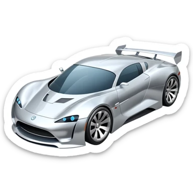 A low-profile futuristic car emoji made of polished silver chrome, wide body stance, smooth aerodynamic shape, glossy metallic surface, soft reflections, luxury swag aesthetic, minimal details, iOS emoji style, centered on clean white background, studio lighting sticker