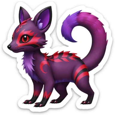 Rare exotic cute epic aesthetic gothic colorful Salandit-Eevee-Civet-species-Fakemon-hybrid-creature, with markings, full body sticker