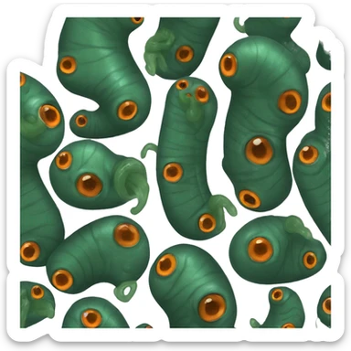 Eight-eyed Dark green and orange medicinal leech with oral suction and caudal suction sticker