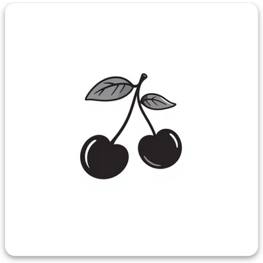 Hand-drawn pair of cherries with stem and leaves sticker