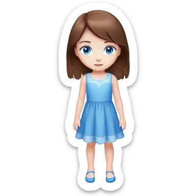 Mädchen jung, braune Haare und blaue Augen, ganzer Körper, Kleid sticker