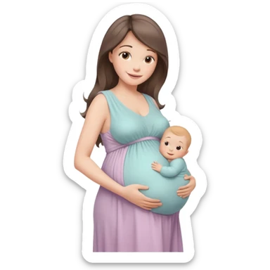A beautiful pregnant woman standing in soft natural light near a window, gently holding her baby bump, wearing a flowing pastel dress, warm smile, cinematic photography, shallow depth of field, high resolution, soft tones, professional maternity photoshoot
 sticker