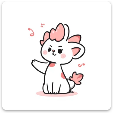 Kawaii bunny plant dragon in Sanrio style, like Hello Kitty and My Melody, tiny spikes, extremely cute, simple clean design, large head, minimal facial features, big round eyes, blushing cheeks, pastel colors with pinks and blues, clean bold outlines, small mouth, adorable expression, rounded shapes sticker