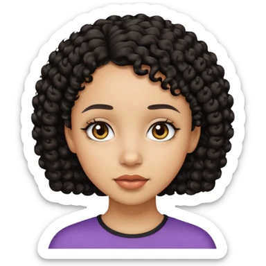 Light skin girl with black very shurt curly hair, brown eyes sticker