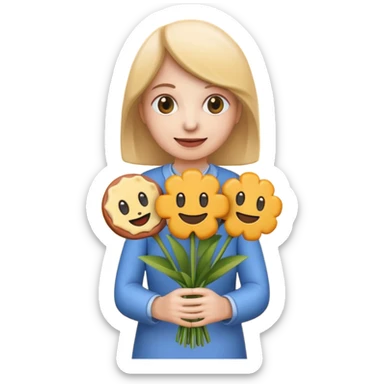 Make emoji flower bouqet from base cheese sausage, holding bouqet white color sticker