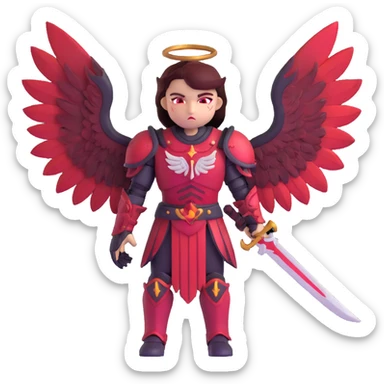 sinister warrior angel with blood-stained armor and crimson wings sticker