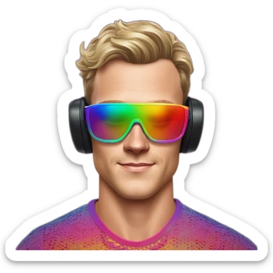 Fancy disco Jonathan Toews wearing rainbow lace shirt and wearing VR glasses sticker