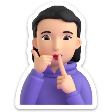 3d character with finger over lips making quiet gesture sticker